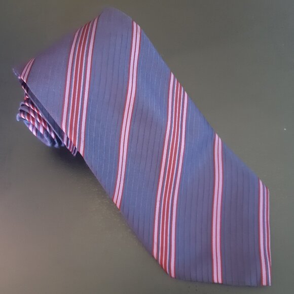 Canali Silk Tie Navy with Mauve & Maroon Diagonal Stripes - Picture 1 of 10